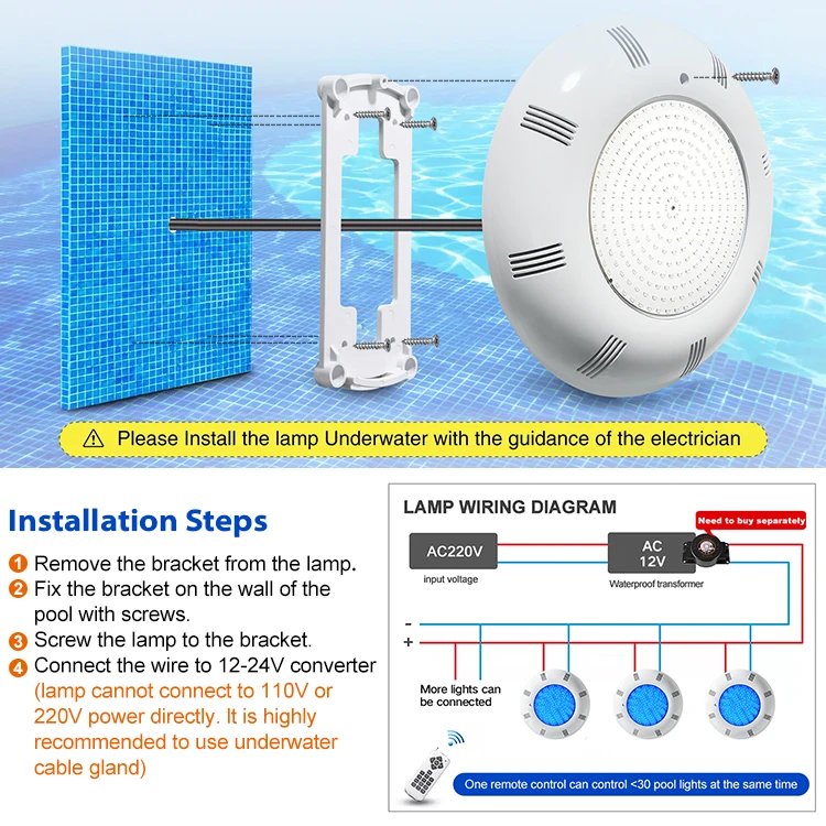 On Sale Ultra Flat 12V Salt Water Nicheless Wall Mounted Rgb Remote Control Ip68 Swimming Pool Led Light