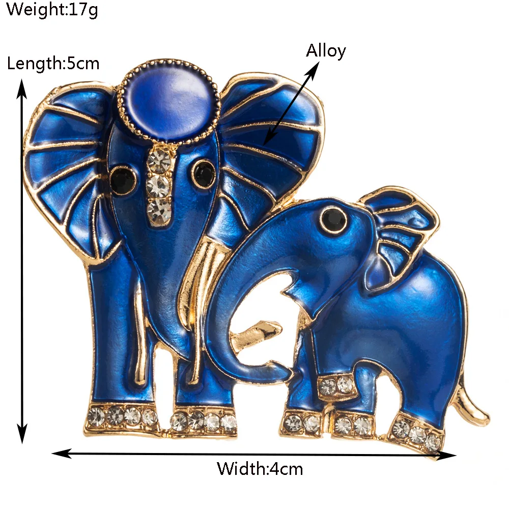 Fashion Cute Mother Child Elephants Enamel Brooch with Zircon Lucky Jewelry Women Men Wedding Gift Party Bag Accessories