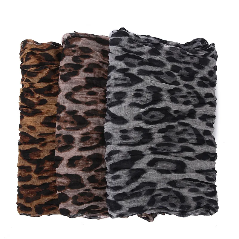 New leopard print crimped balinese scarf European and American fold shawl headscarf