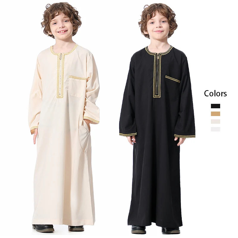 Оптовая продажа Jubba Thobe Islamic Qamis индейка дети Jubbah марокканская вышивка мальчик