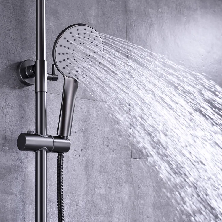 Wholesale  gun grey brass body round head shower set faucets bathtub multifunctional in wall faucets for bathroom