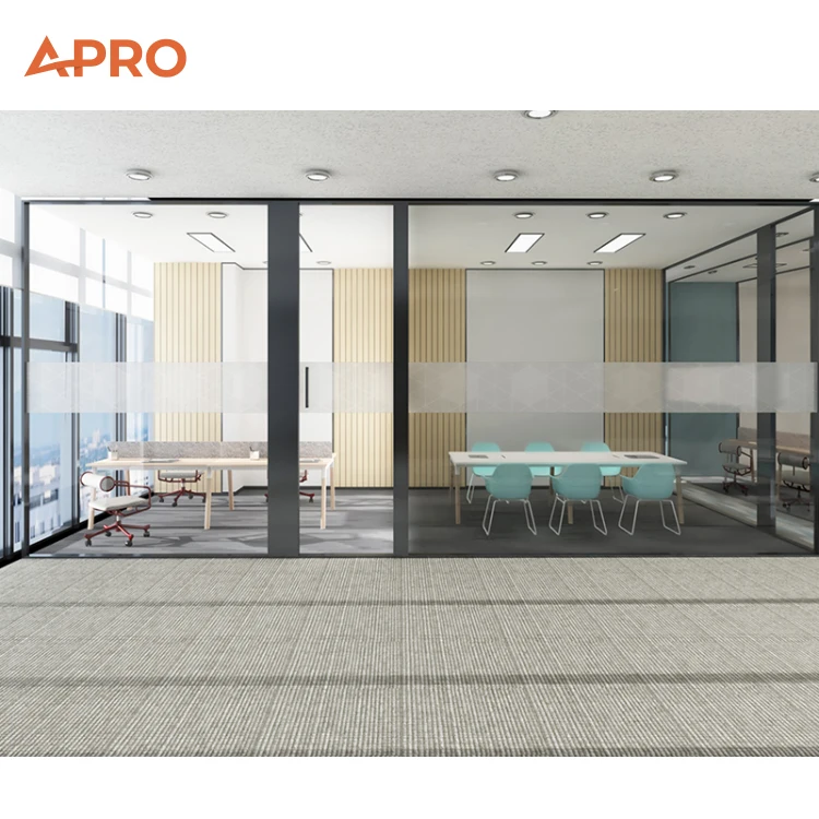 Movable Aluminum Tempered Frame Sound Proof Office Wall Glass Partition For Office Conference