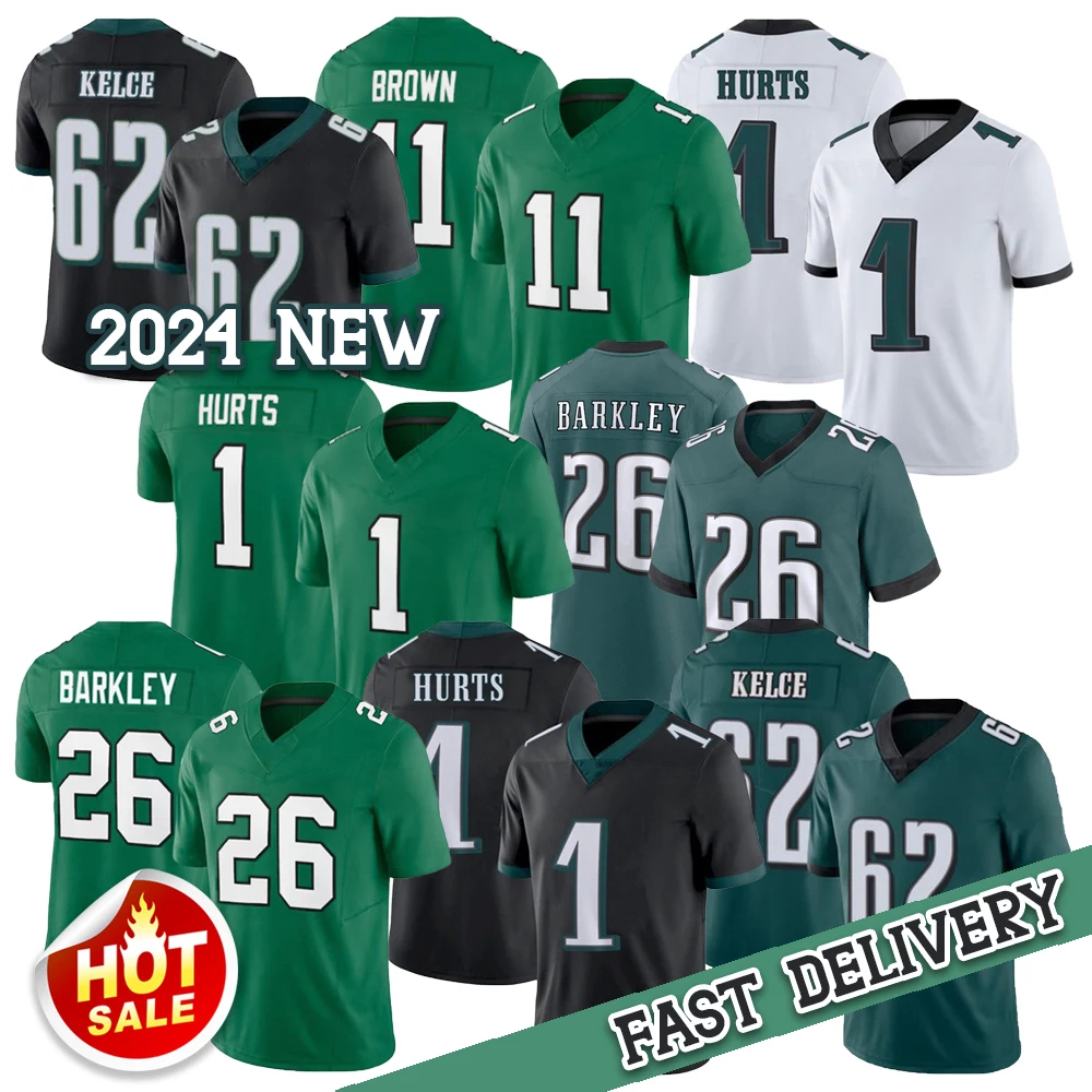 2024 Men 26 Saquon Barkley 6 DeVonta Smith Football Jerseys 62 Jason Kelce 1 Jalen Hurts 11 Football Jersey Size S-3XL