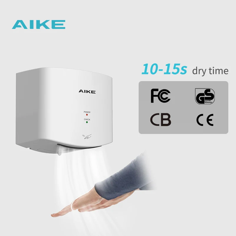 Aike wall mount automatic high speed mini black ABS hand dryer AK2630S commercial easy install hand dryers