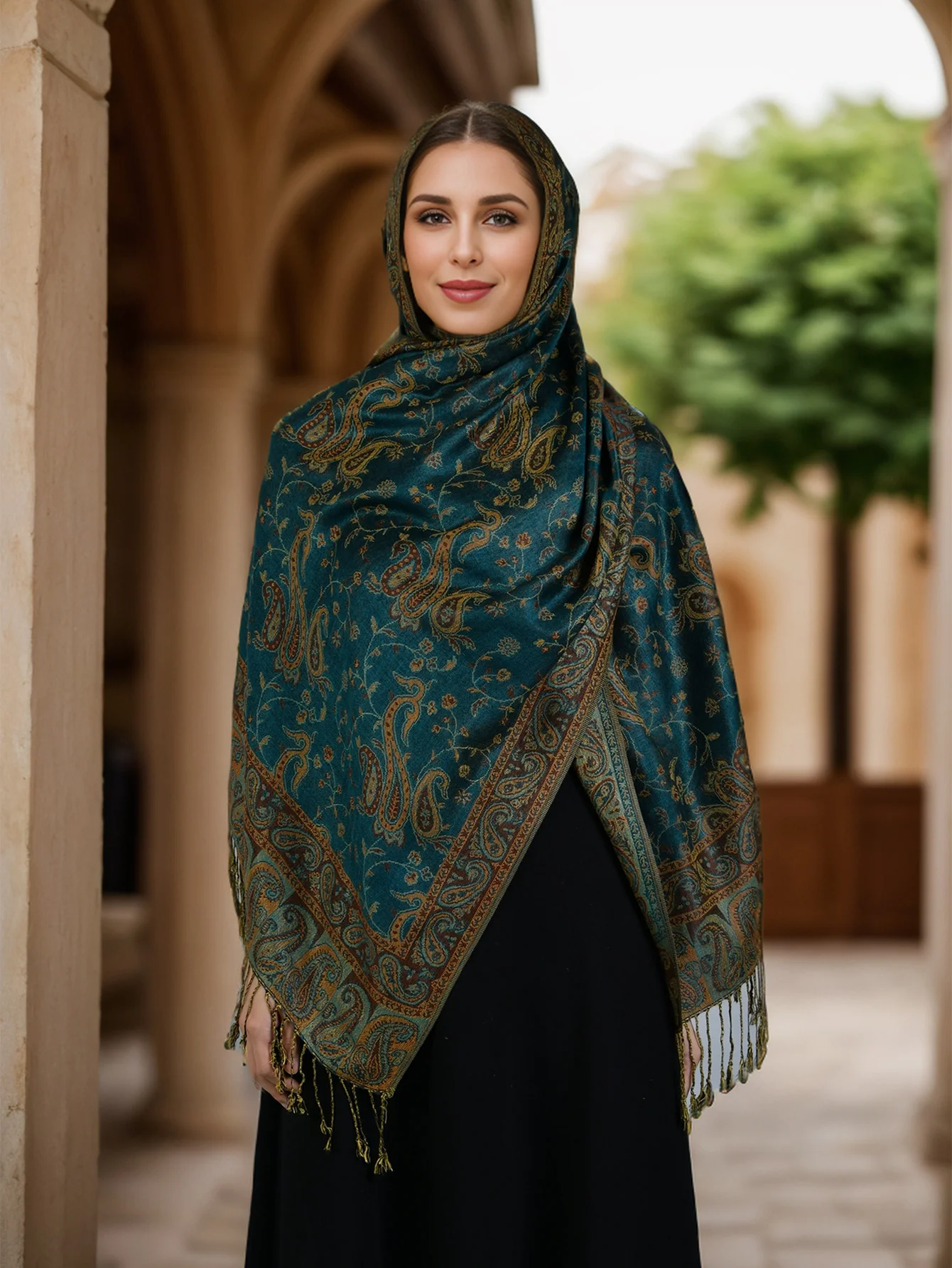 Fashion Vintage Muslim Wrap Tassel Jacquard Scarf Bandana Pashmina Hijab Ethnic Paisley Embroidered Shawl For Women
