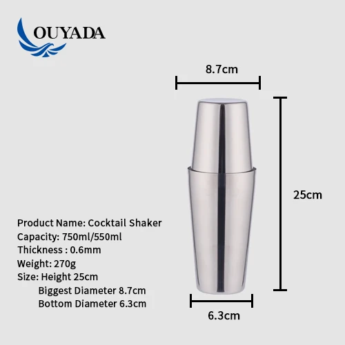 Factory Direct stainless steel cocktail shaker metal 550ml