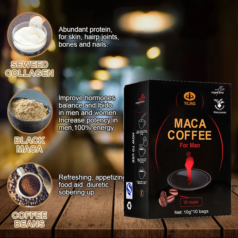 Yiling Maca Man Power Energy Instant Coffee Powder OEM Custom tongkat ali guarana maca coffee