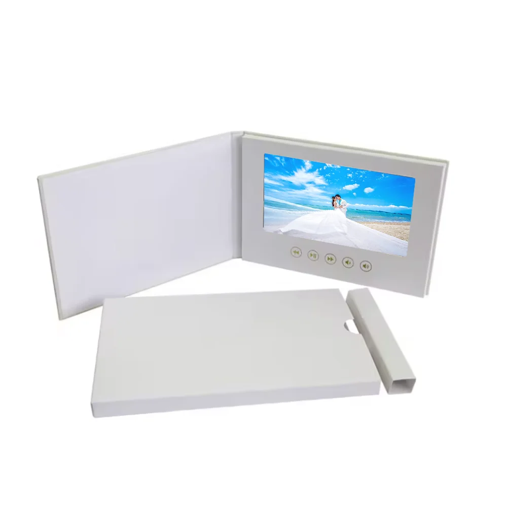 Customized gift greeting card 7 inch lcd video brochure album Linen bound wedding video book