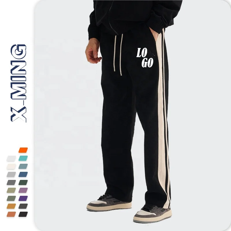 High Street Cotton Waffle Fabric Vintage Pants Sports Casual Trousers Side Striped Loose Streetwear Cargo Outdoor Joggers