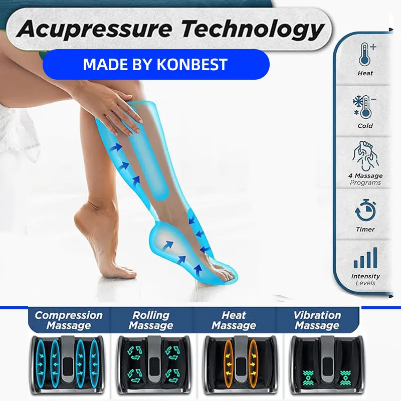 Factory supply the OEM rolling foot and calf massager machine leg massager for blood circulation with heat foot massage machine