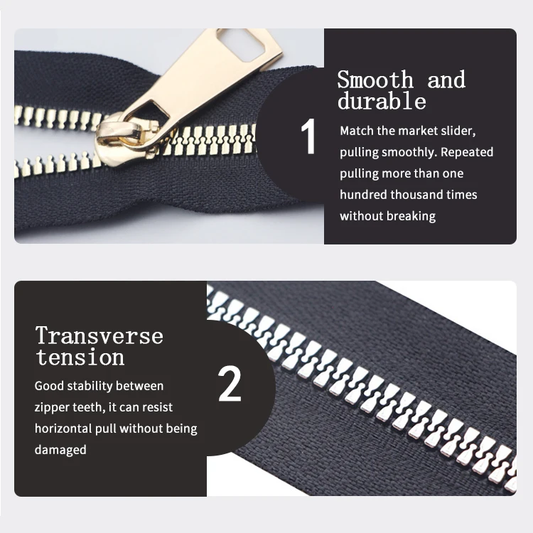 metallic plastic zipper  Superior Quality 3# 5# 7# 8# 10# Paste Gold Shoes Garment Jacket Metal Plastic Teeth Zipper