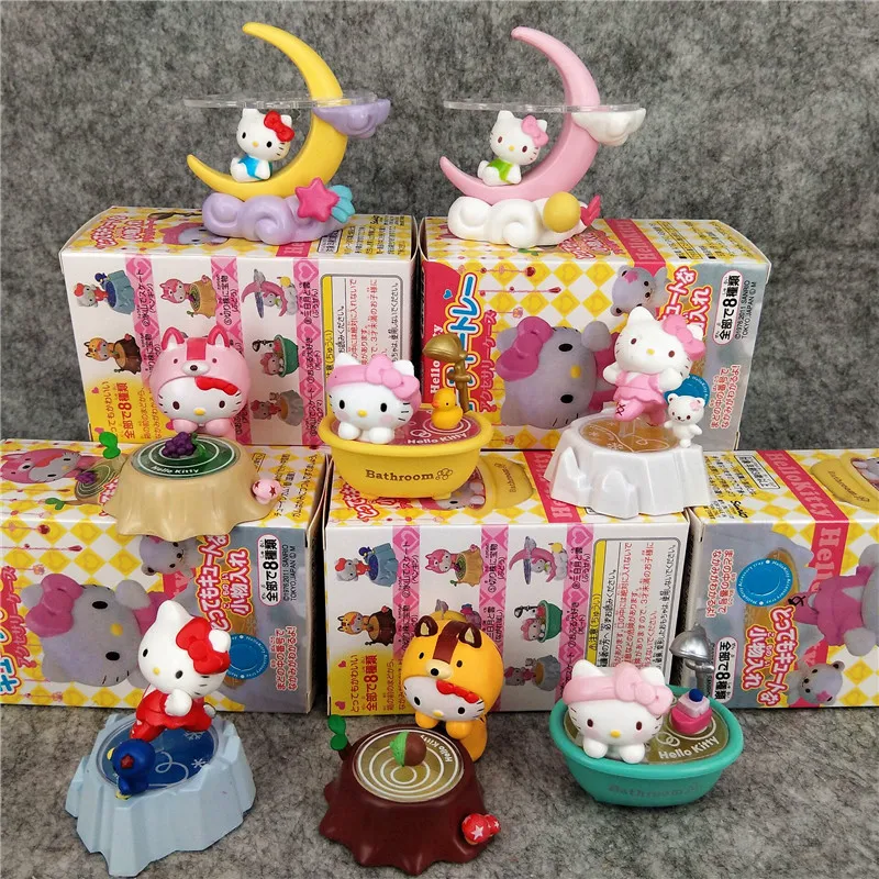 Hot Sale 8 Pcs/set Anime KT Cat Figure San rio HelloKitty Blind Box Toy Cake Decorative Desktop Decoration