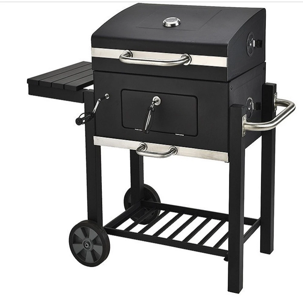 Grill BBQ Machine With Motor Grills,Camping Outdoor Kitchen Charcoal Trolley Barbecue Electric Stainless Steel/