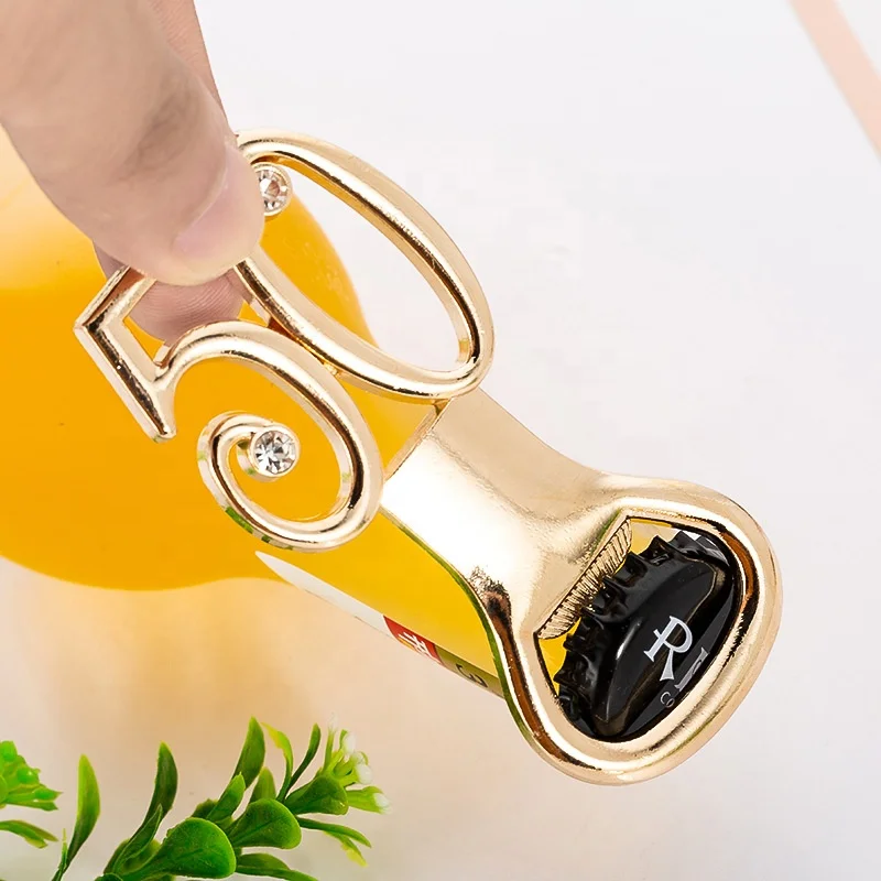New Fashion Metal Zinc Alloy Gold 50 Anniversary Celebration Party Wedding Gifts Bar Beer Bottle Opener
