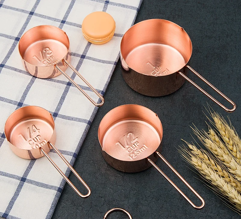 In stock wholesale 9pc Metal Stainless Steel Measuring Tool Gold/Rose Gold Measuring Cup And Spoon with Copper Plating