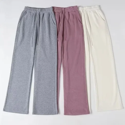 wholesale high waist wide leg pants women high quality custom logo fitness sports joggers women cotton workout loose sweatpants