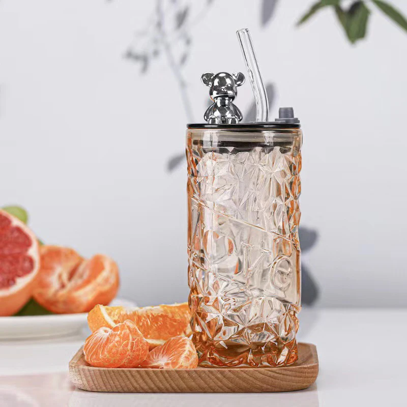 New Arrival 330ml Drinking Cup Glass Straw Water Bottle Reusable Travel Iced Coffee Mug With Lid and Straw
