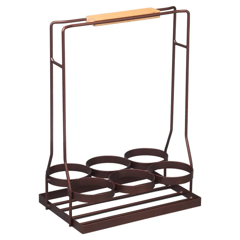Оптовая продажа, портативная Винная стойка из черного дерева и металла, Домашний Настольный держатель для 6 бутылок