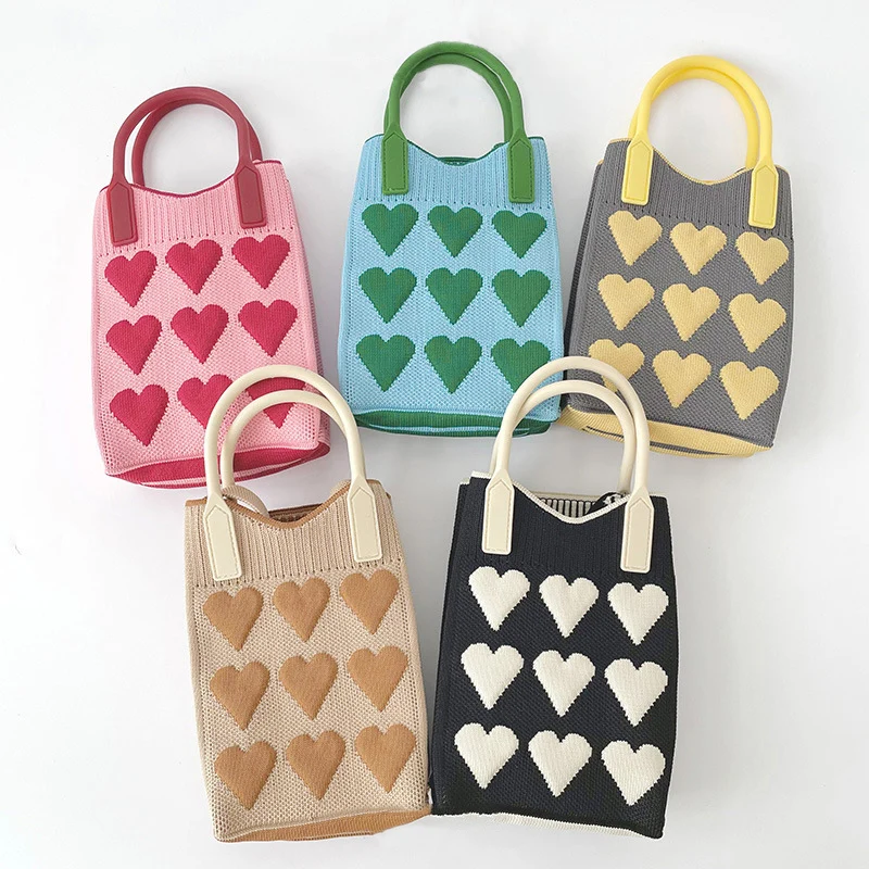High quality student pink heart mini phone coin purse bag new fashion knitted shoulder crossbody bag