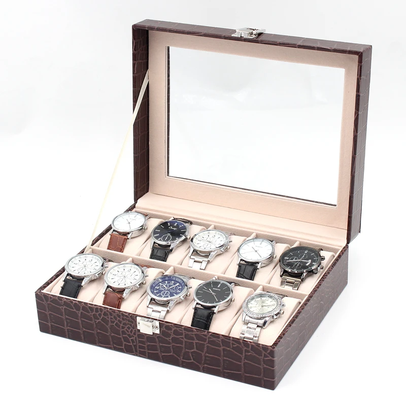 Elaborate 10 slots luxury watch packaging croco leather watch gift box for wholesale