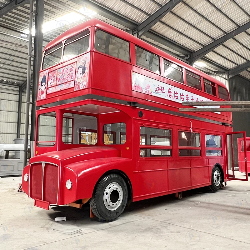 Commercial Vintage Double decker bus Electric Food Truck Ice Cream Snack Kitchen Vending Food Cart