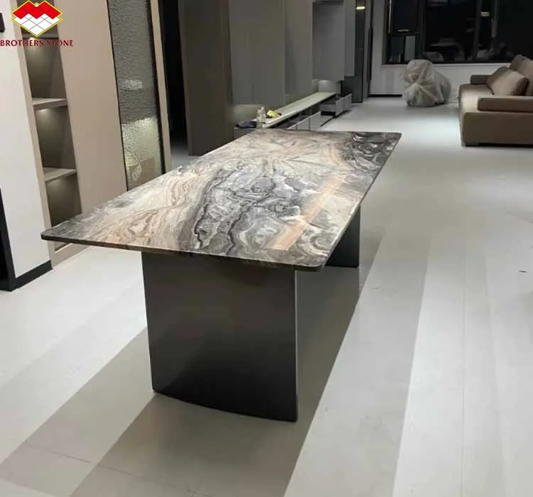 Modern Luxury Marble Dinning Table Top Natural Stone Venice Brown Color Oval Marble Dinner Table with Chairs