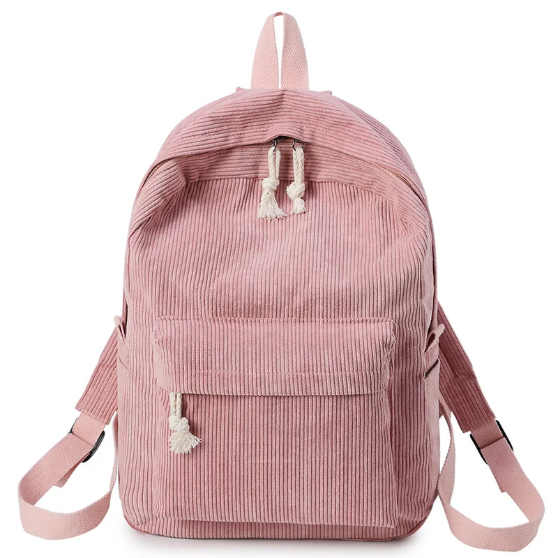Student School Backpack For Teenage Girl Corduroy Gray Soft Fabric Backpack Schoon Bag Corduroy Backpack