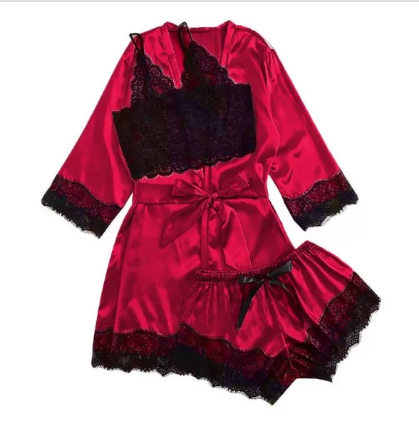 Sfy1073 2020New модная пикантная шелковая пижама, одежда для сна, пикантная атласная женская ночная рубашка из 3 предметов
