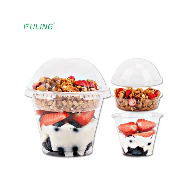  clear 9oz dessert plsatic cup PET 9 oz yogurt divide fruit parfait cups with