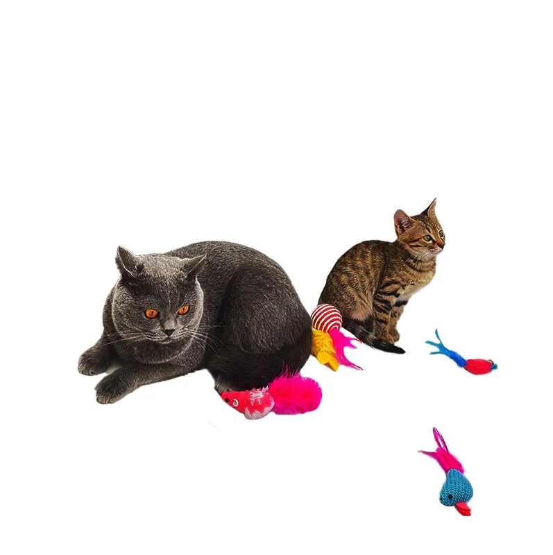 Feather Cat Toy Rat Lovely Mimicry Pet Plush Toy Repeats, Cat Interact Toy For Funny Cat Stick