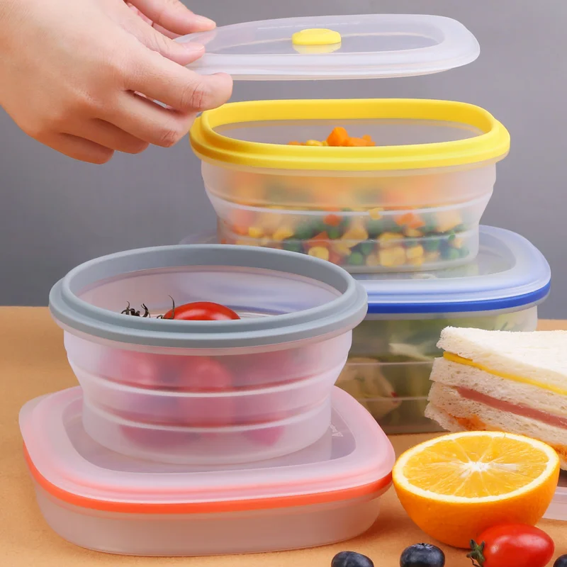 Многоразовая силиконовая складная чаша Bpa бесплатно кухня lonchera складные силиконовые пищевые контейнеры детский Бенту Ланч-бокс