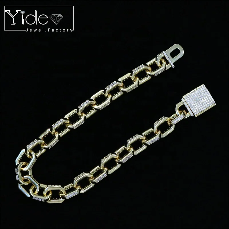 Paved cz diamond zircon cross chain iced out necklace jewelry lock shaped clasp hip hop bracelet