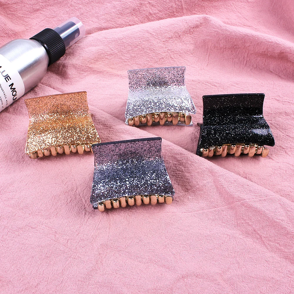 New Small Acrylic Hair Crab Clips Cute Girl Women Shiny Leopard Solid Hairpins Hair Clamp Claws Hair Accessories