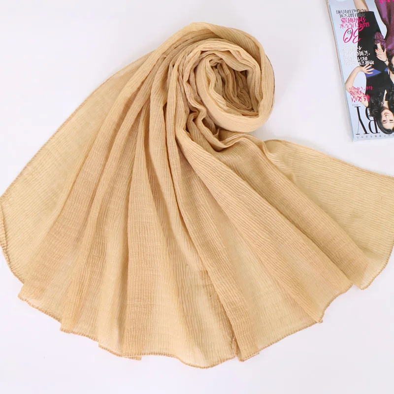 New Style Solid Color Plain Pleated Hijab Scarf Refreshing Breathable Voile Hijab for Women