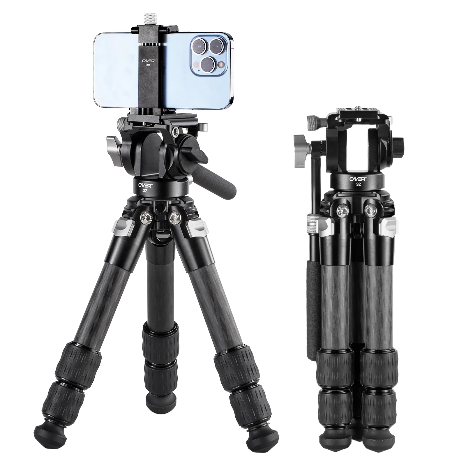 Cayer Carbon Fiber Lightweight Portable Desktop Mini Tripod with Fluid Head Flexible Mobile Cell Phone Video Tripod Holder