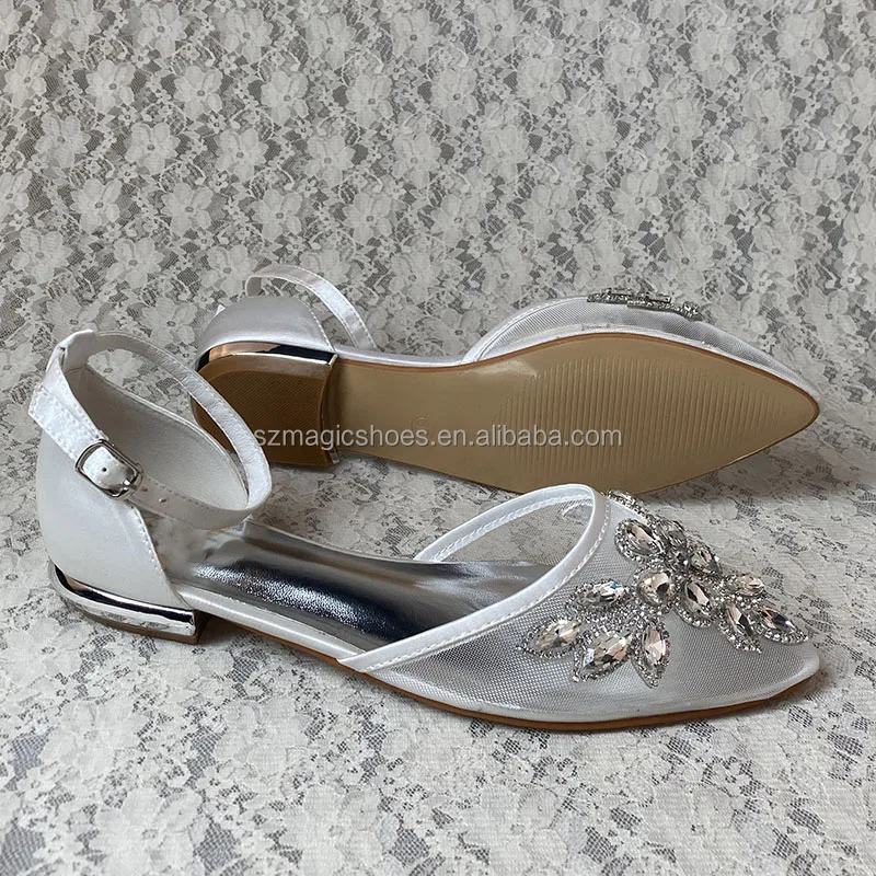 Ladies White Bridal Shoes Flat with Pendant on Top