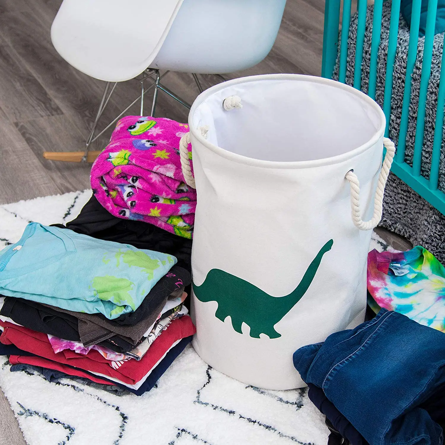 KUYUE printing cotton canvas cloth Collapsible laundry basket for storage