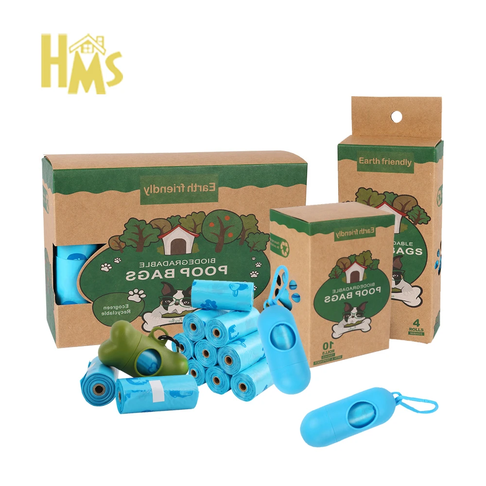HMS blue biodegradable dog poop bags eco friendly new clean and hygienic portable dog folding poop bag  thick holder biodegradab