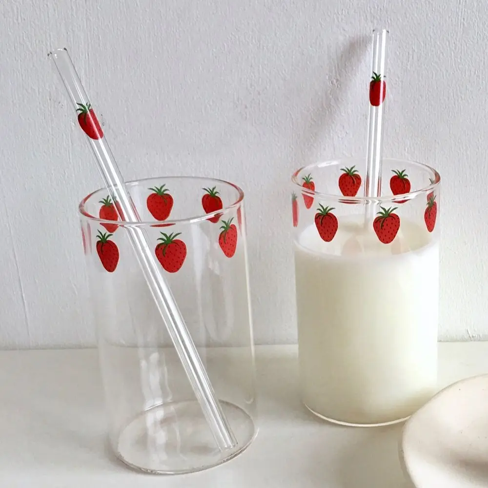 Clear Glass Cup With Straw Creative Transparent Water Cup Student Milk Heat Resistant Glass Nana 300ml 10oz