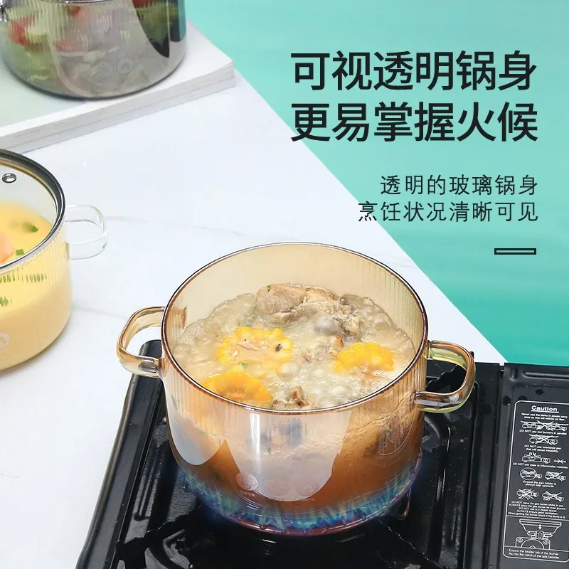 High borosilicate glass vertical grain  Heat resistant thickening open fire stew pot with cover coffee glass mulled wi