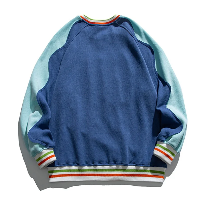 Apparel processing services Custom 3D Puffy print logo cotton french terry colorblock crew neck pullover sweatshirt men
