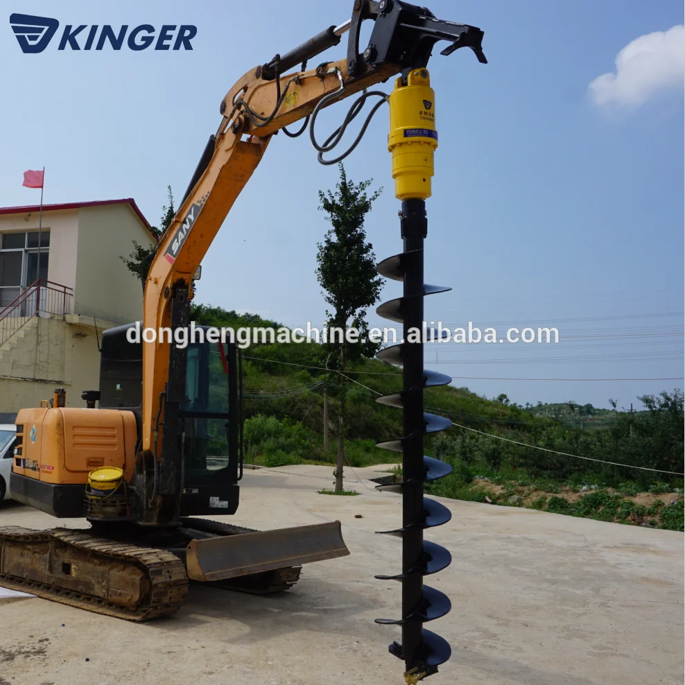 KINGER Spiral Auger Drill Machine Hydraulic Earth Drill for excavator