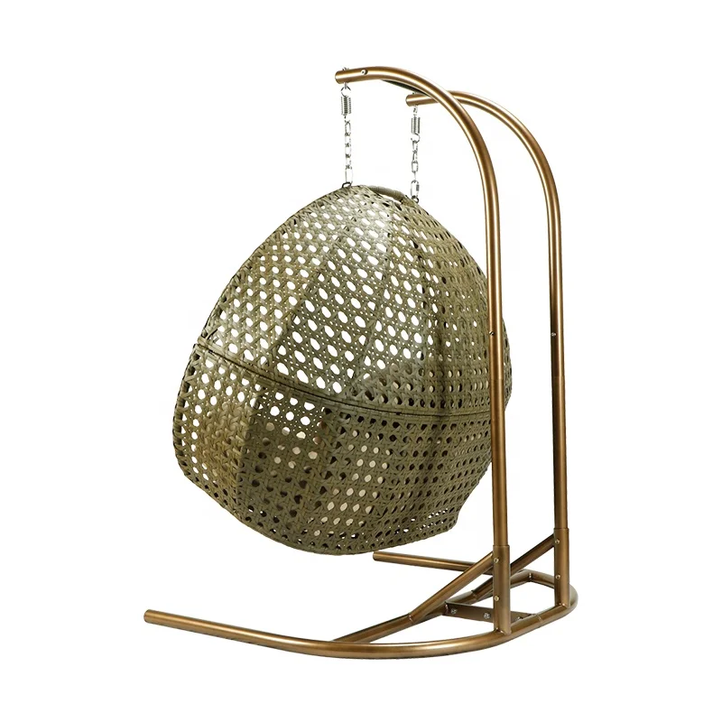 Drop shipping Outdoor furniture Double Seat  Rattan Patio+Swings Hanging Egg Chair with Stand