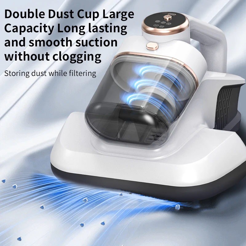 Upgrade Double Dust Cup Vacuum Cleaner Bed Vacuum with Made in China 8Kpa Suction UV-C Light Dual Widened Suction Port