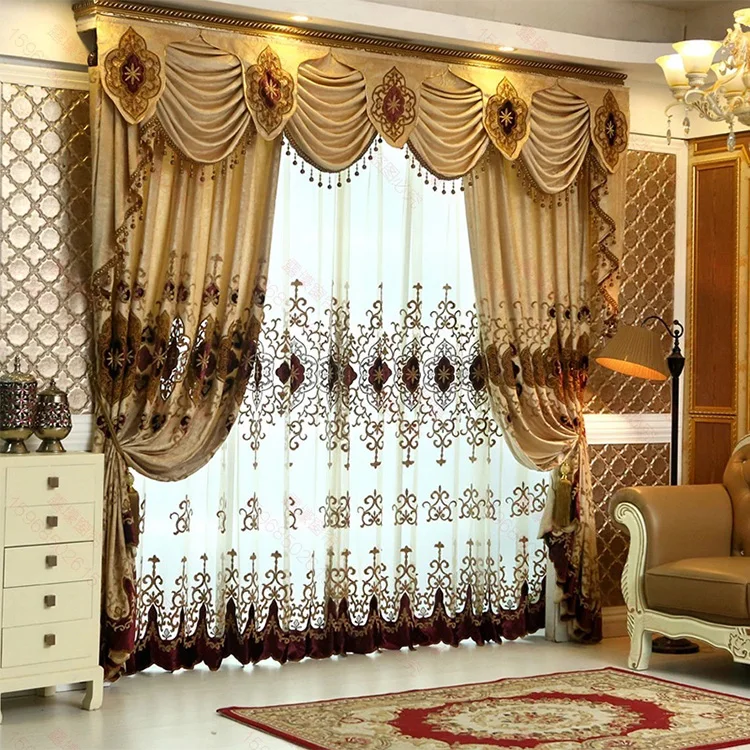 Ready Made fancy blackout Chenille Embroidery European vintage floral luxury Curtains For The Living Room