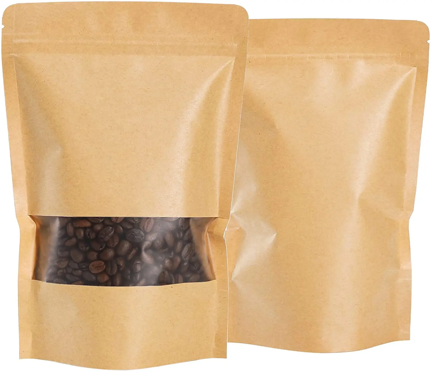 Wholesale Stand Up Kraft Paper Bags with Resealable Lock Seal Zipper &Transparent Window