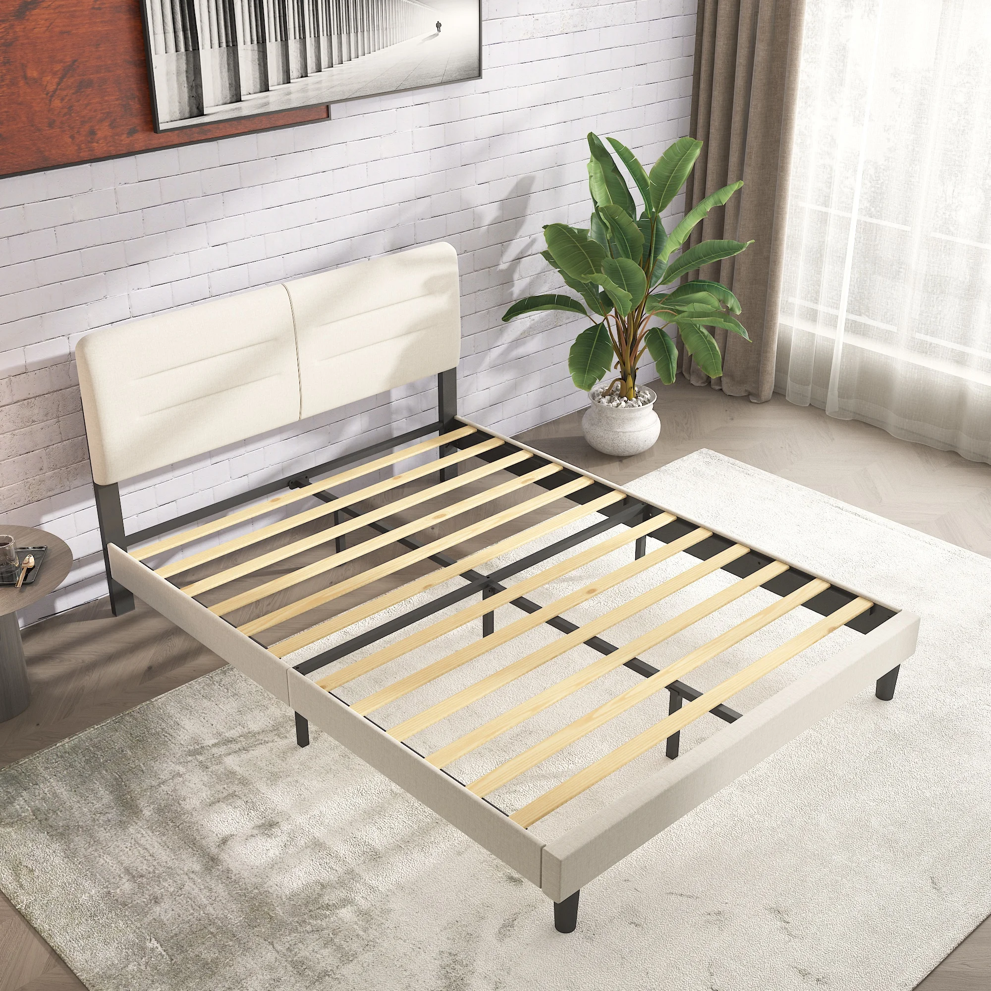 Factory Wholesales Wood Bed Frame Bedroom Furniture Simple Metal Upholstered Bed Frame