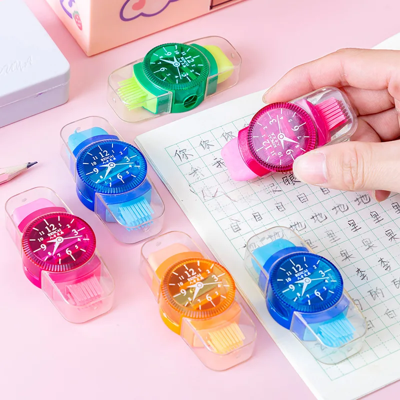 Cartoon Pencil Sharpener Watch Shape 3 In 1 Multi Function Pencil Sharpener Manual Planer Pencil Sharpener With Brush