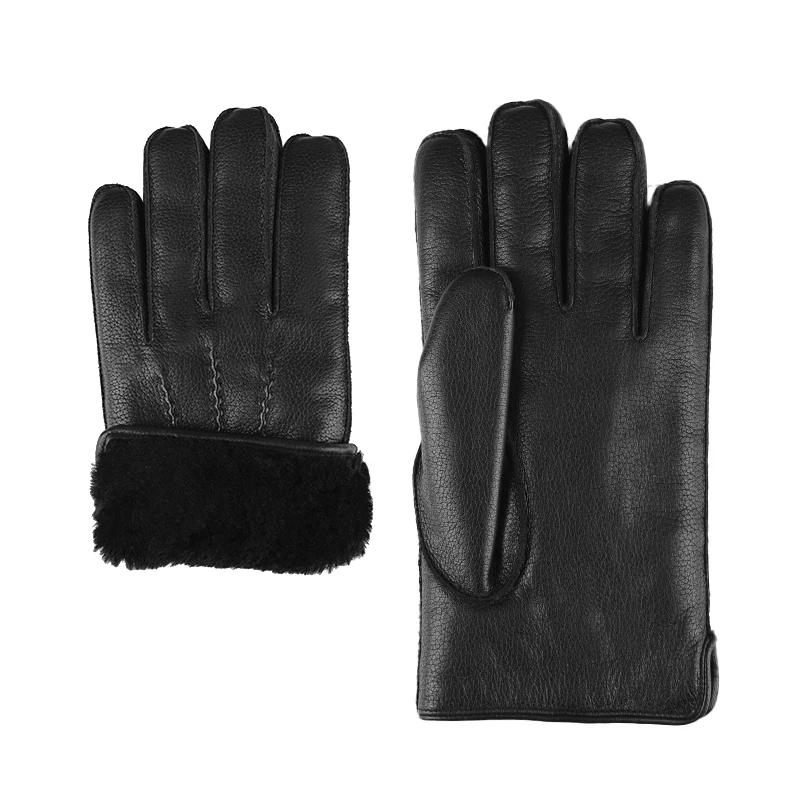 OEM Custom Luxury Sheep Wool Lined High Quality Mens Real Deer Skin Winter Driving Leather Gloves