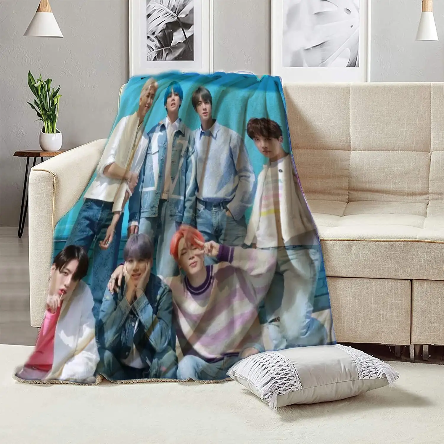 Wholesale Kpop warm sherpa fleece custom 3D print throw blanket for winter